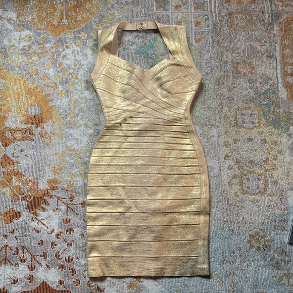 Gold Herve Leger bandage dress - Picture 4 of 8